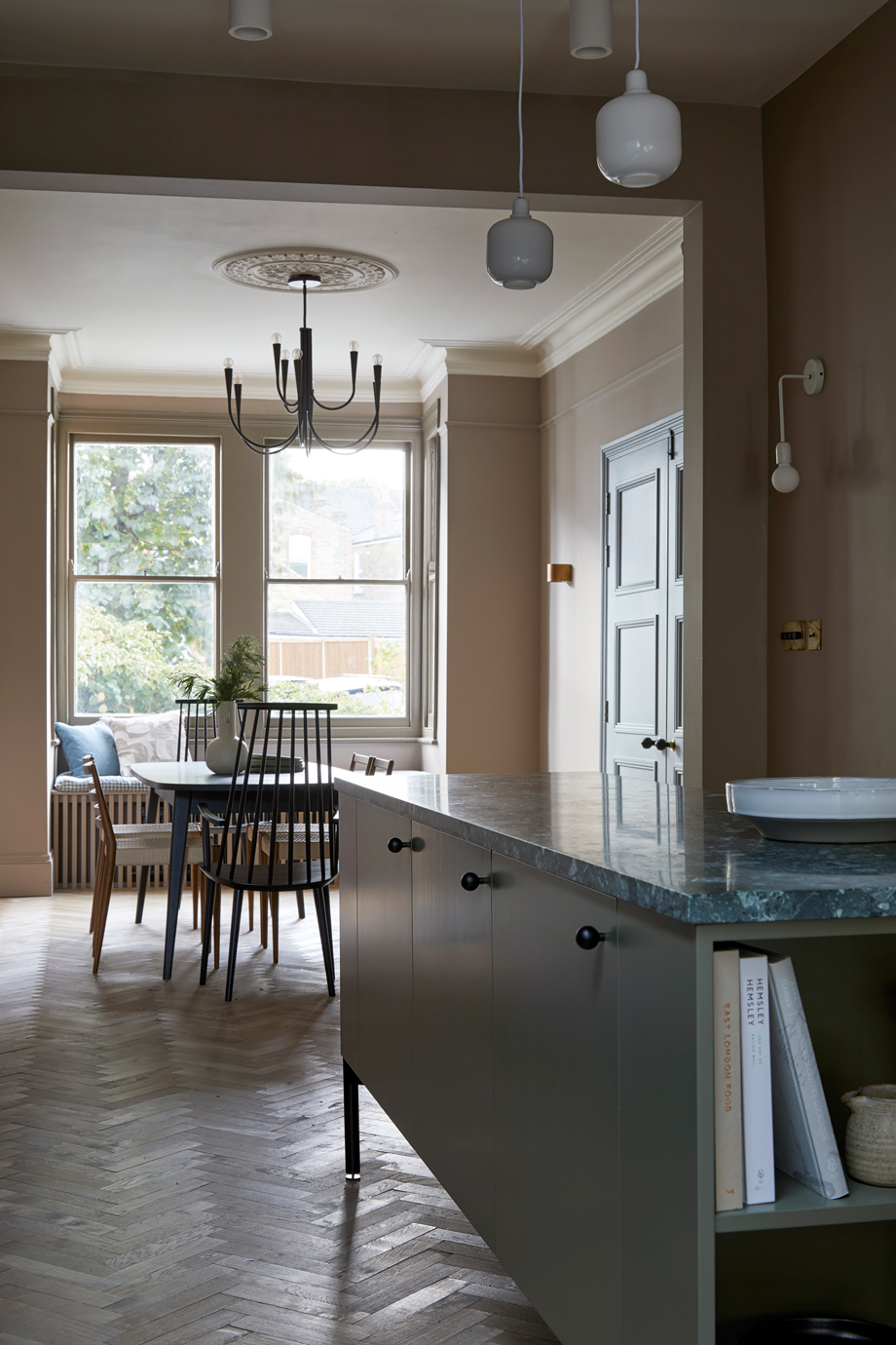 Kitchen island with view into garden