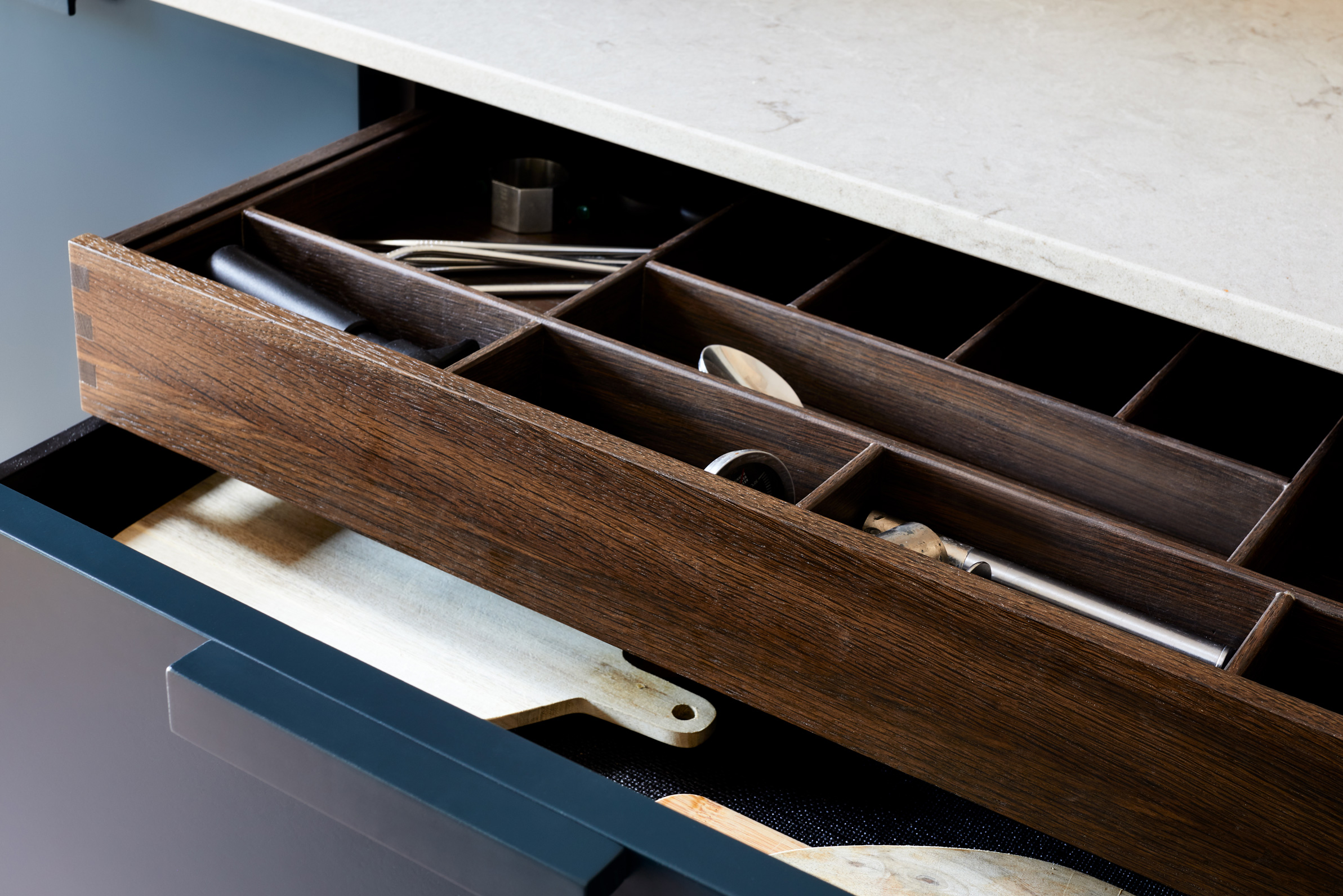 Detail of open drawer and worktop