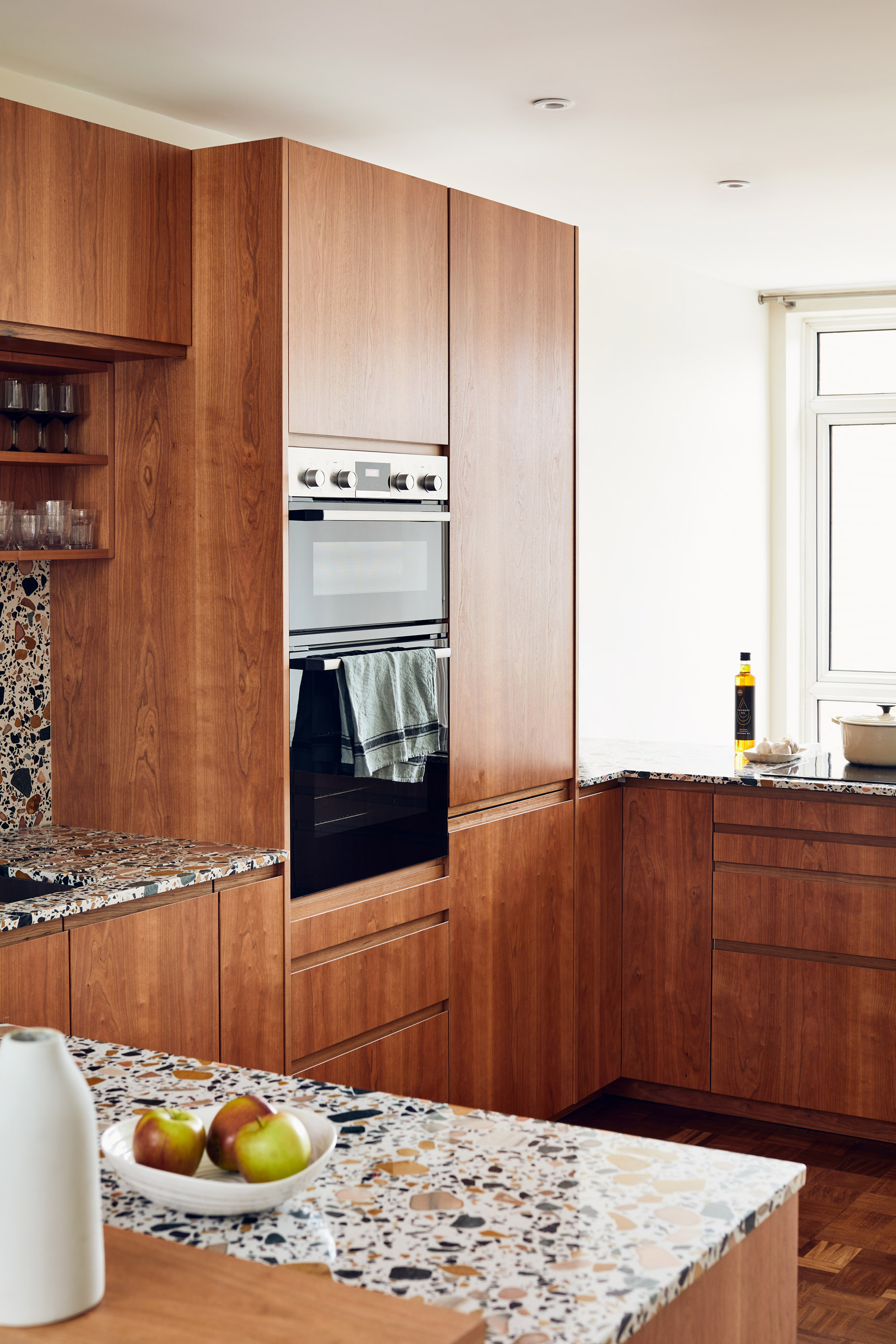 wood kitchen with terazzo worktop
