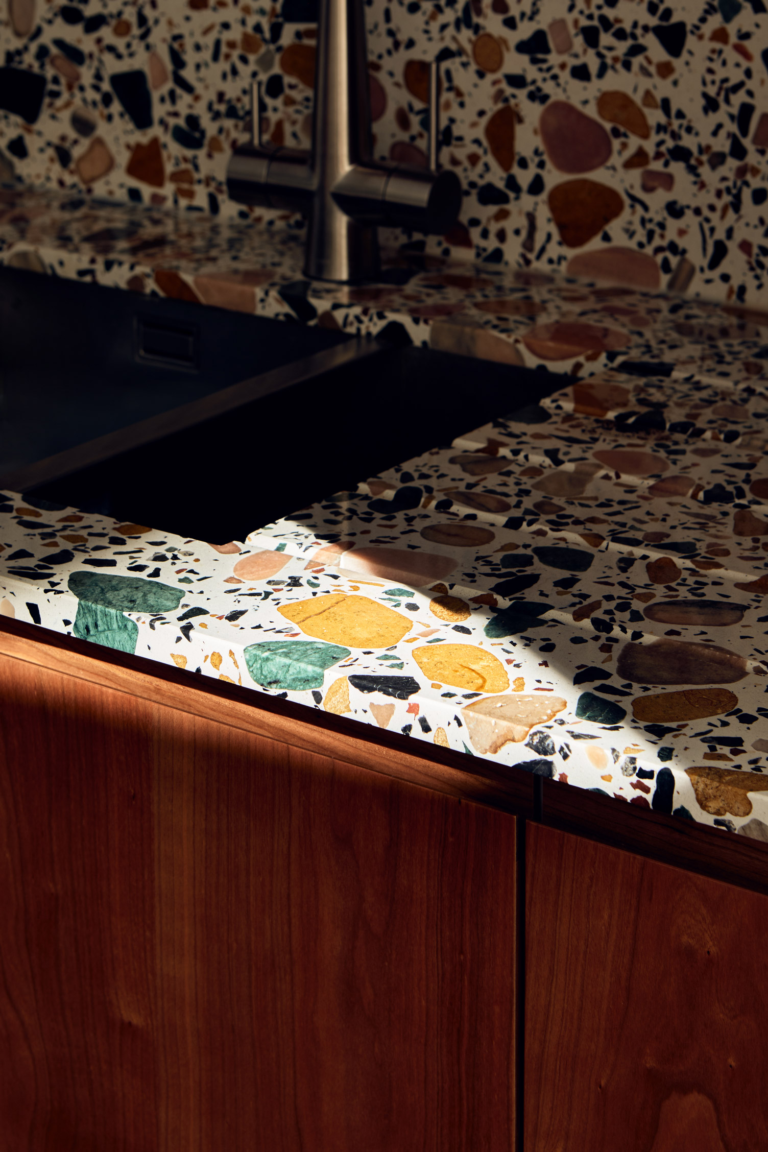 light on a terazzo worktop