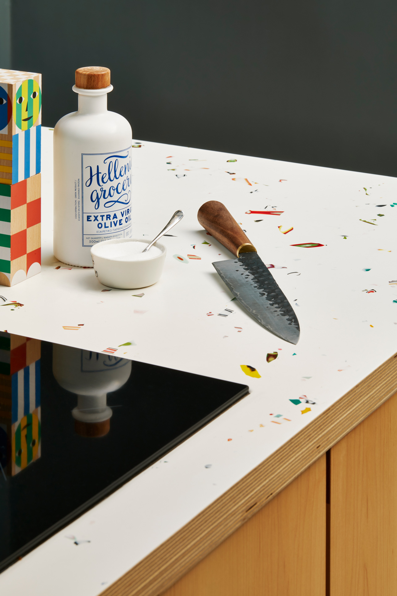 kitchen counter with knife