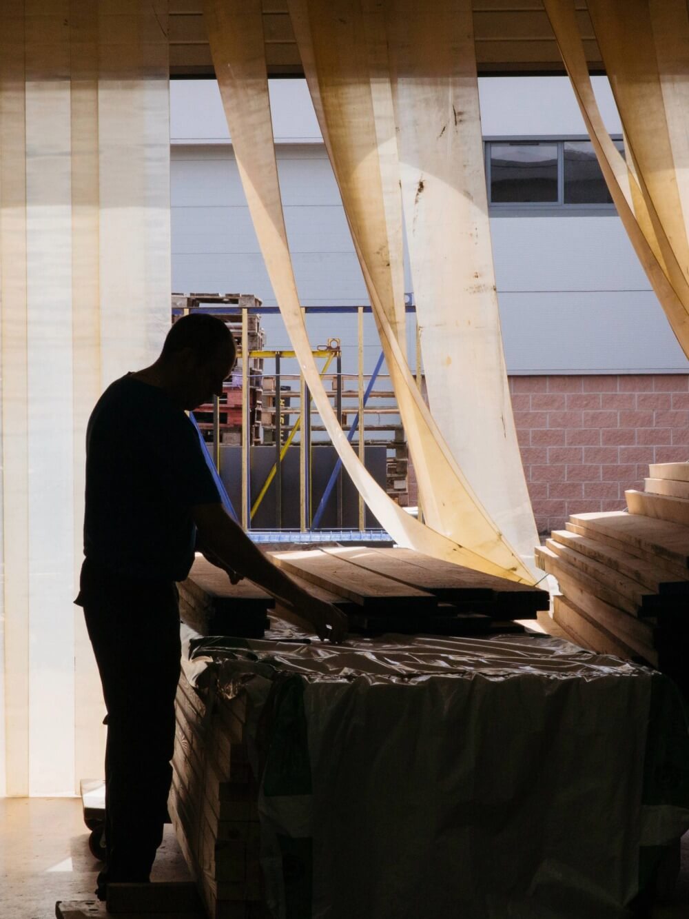 Portrait Image Showing Preparation of Wood Veneer at Factory
