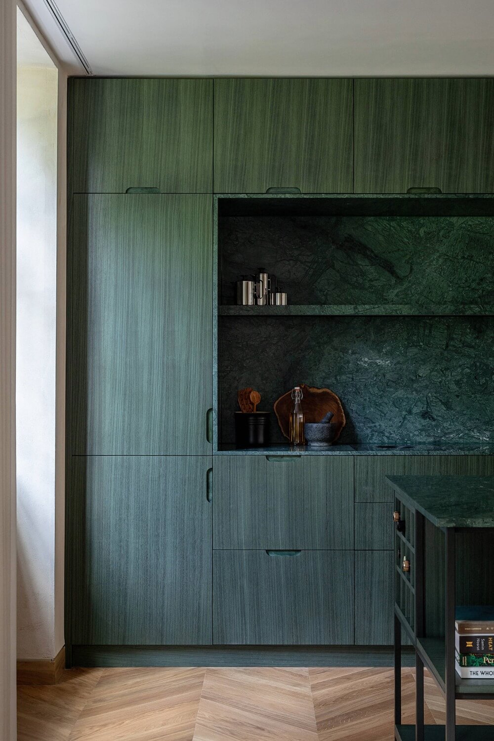 Bespoke Pathway Project - Green Stained Cupboards in Bespoke Kitchen